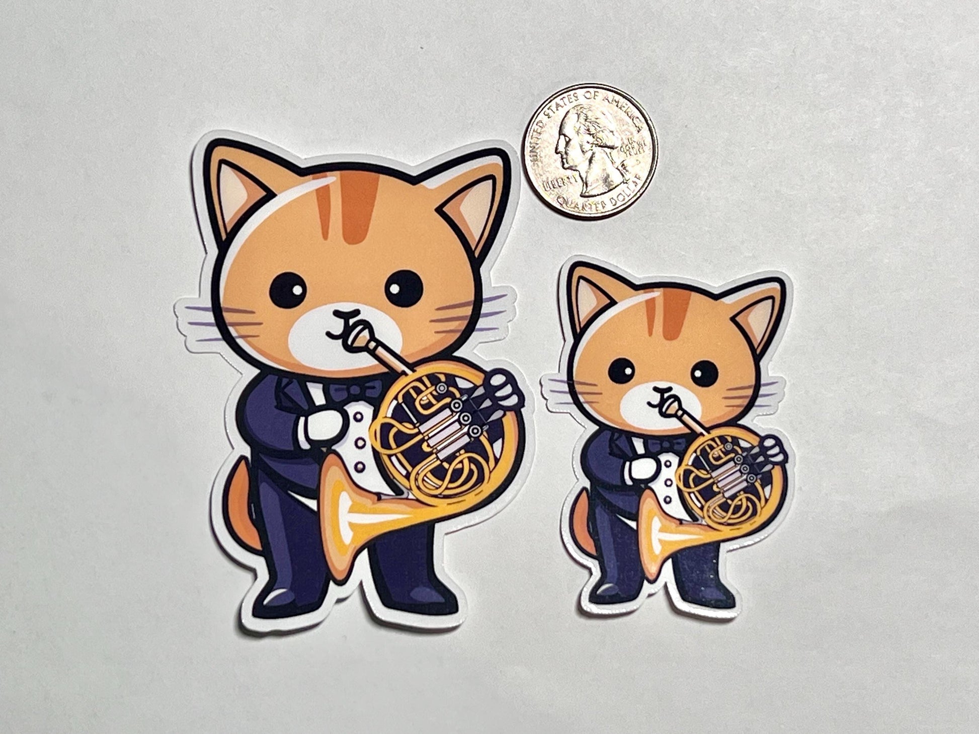 French Horn Cat Vinyl Sticker image 2