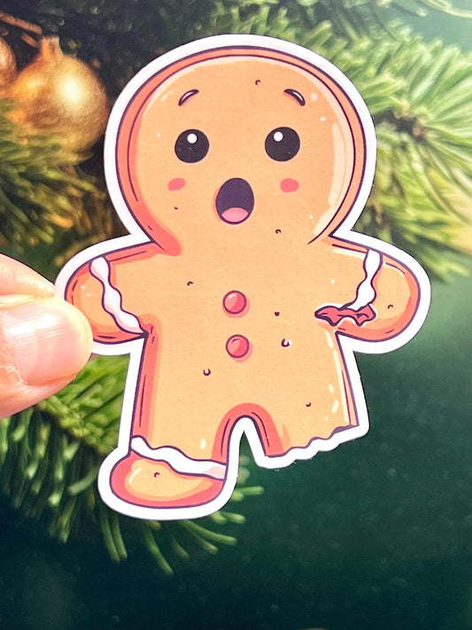 Gingerbread Man With Bite Out of Leg Sticker | Surprised Gingerbread Christmas Sticker