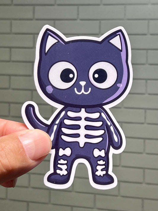 Skeleton Cat Sticker | Kitty Wearing Skeleton Costume Sticker | Halloween Theme Sticker