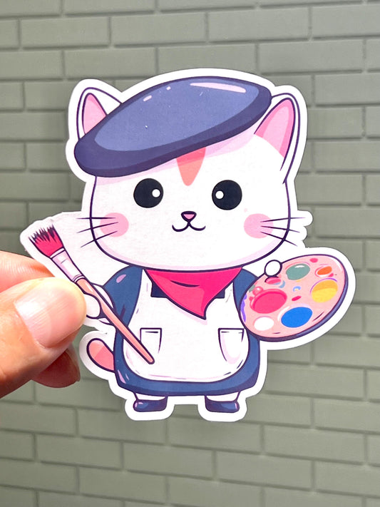 Artist Cat Sticker | Painter Cat Sticker