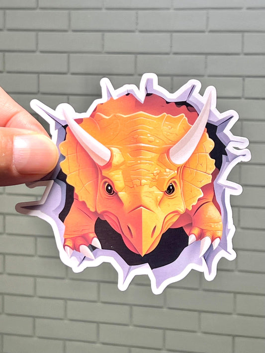 Triceratops Sticker | Triceratops Dinosaur Punching Through Wall Sticker | Fun Lunch Box & Water Bottle Sticker