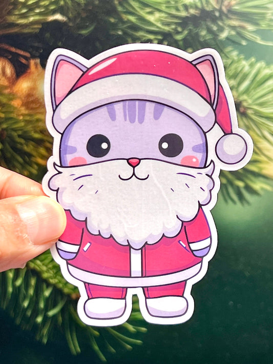 Santa Cat Sticker | Christmas Sticker- Cat Dressed Like Santa Claus | Holiday Spirit | Christmas Stocking Stuffer