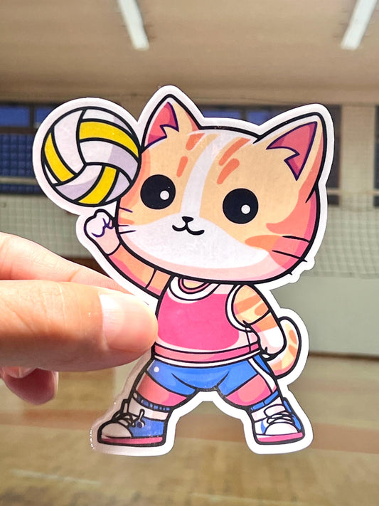 Volleyball Cat Sticker | Cute Cat Playing Volleyball | Volleyball Team Gift | Serve, Set, Spike | Sports Sticker