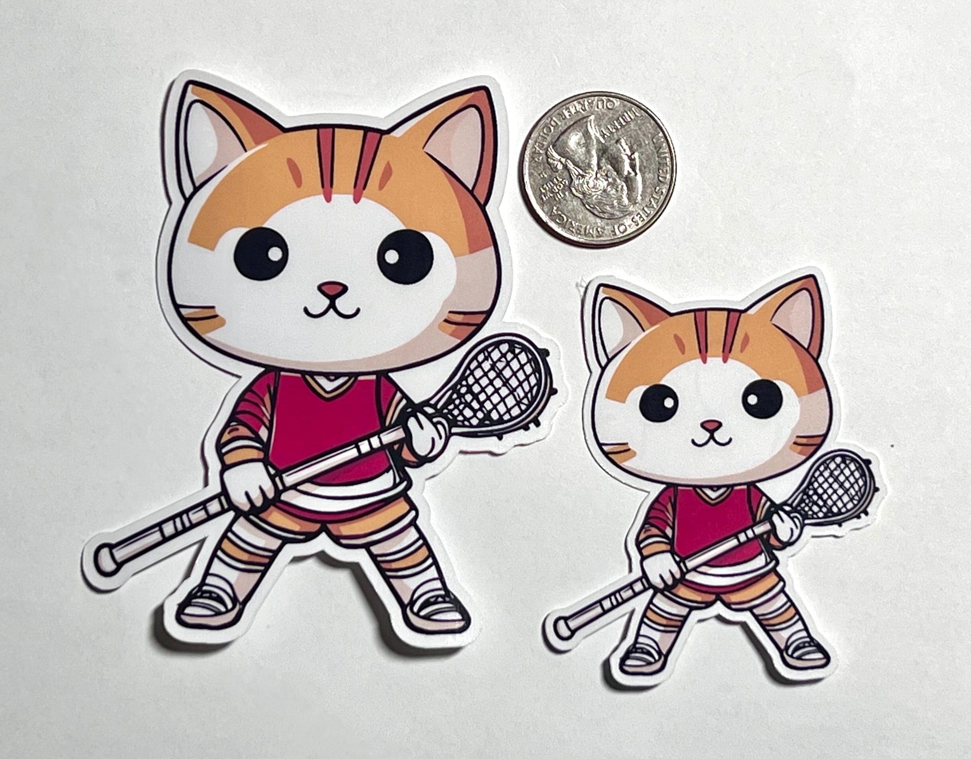 Red Lacrosse Cat Vinyl Sticker image 2
