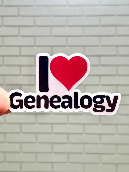 I love Genealogy Sticker | I Heart Genealogy Vinyl Sticker | Family Tree | Lineage | Family Historian | Ancestry