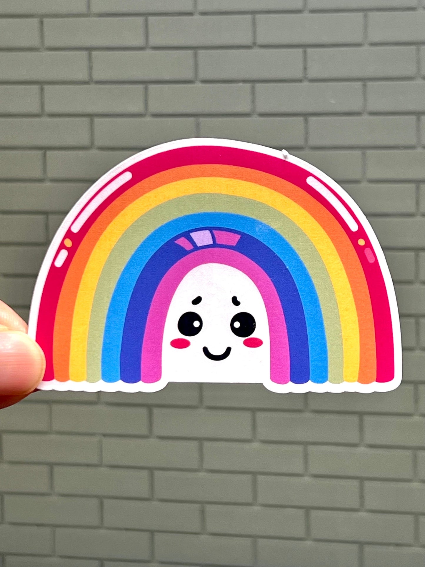 Cute Vibrant Rainbow Sticker | Kawaii Happy Rainbow Vinyl Sticker