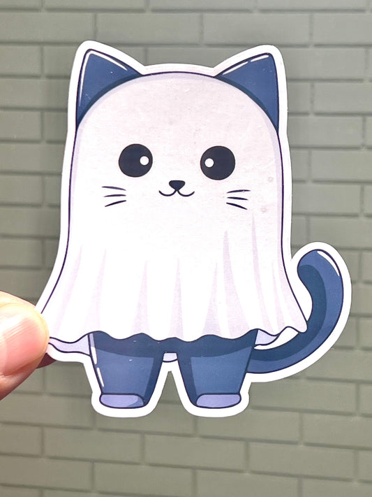 Ghost Cat Sticker | Kitty Wearing Ghost Costume Sticker