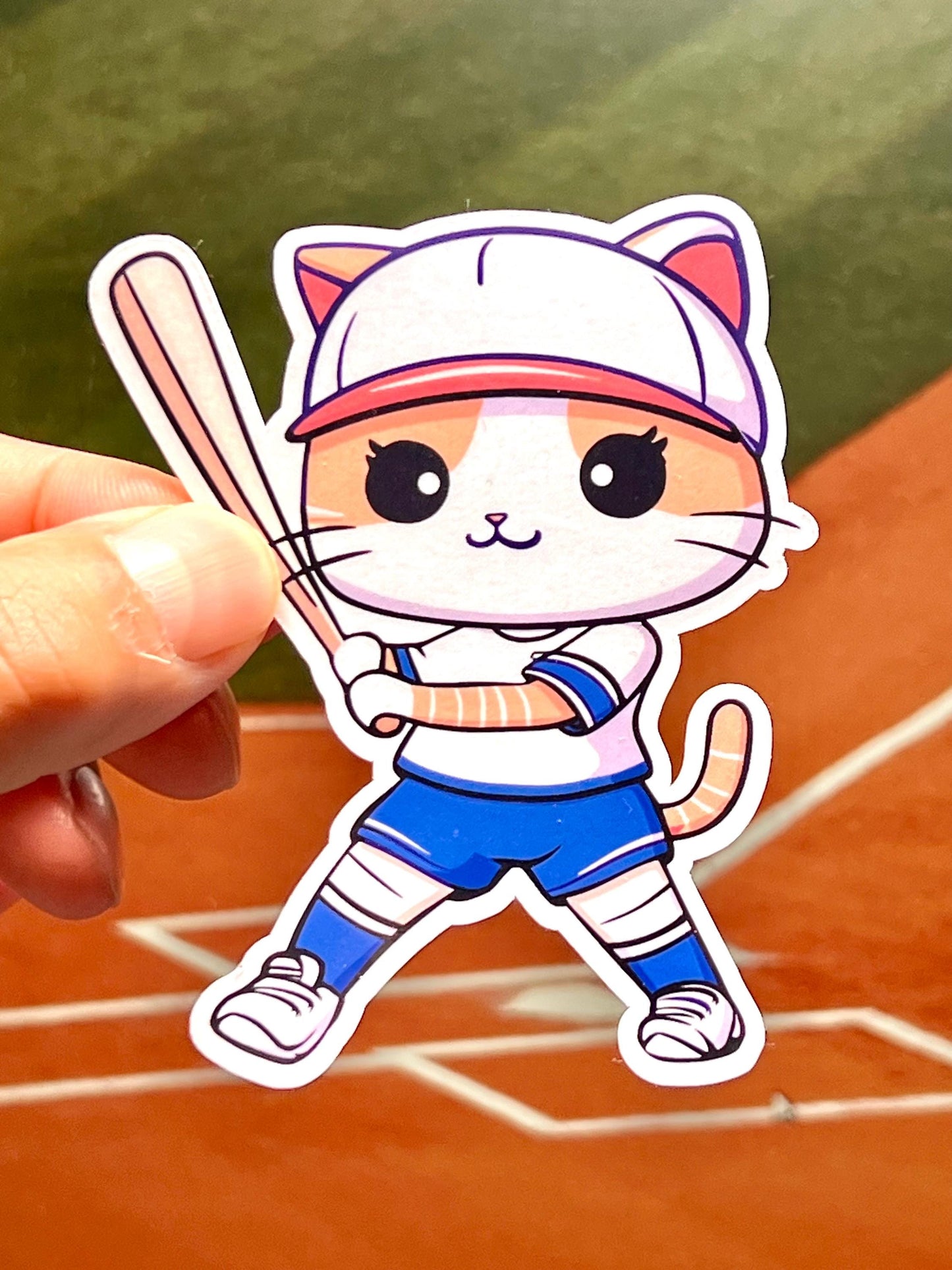 Softball Cat Sticker | Cat Playing Softball Swing Bat Vinyl Sticker | Softball Player Gift | Women's Softball