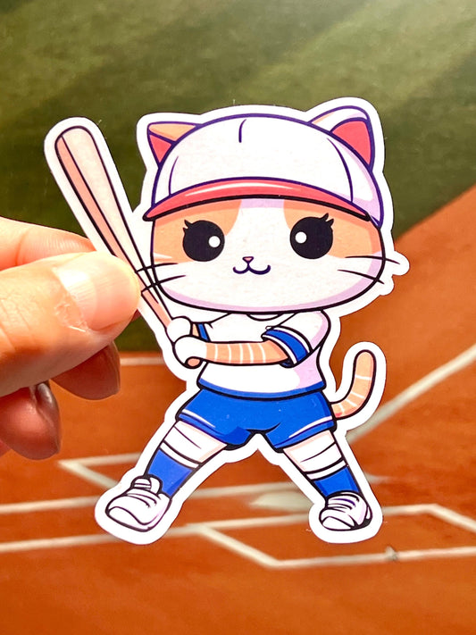 Softball Cat Vinyl Sticker