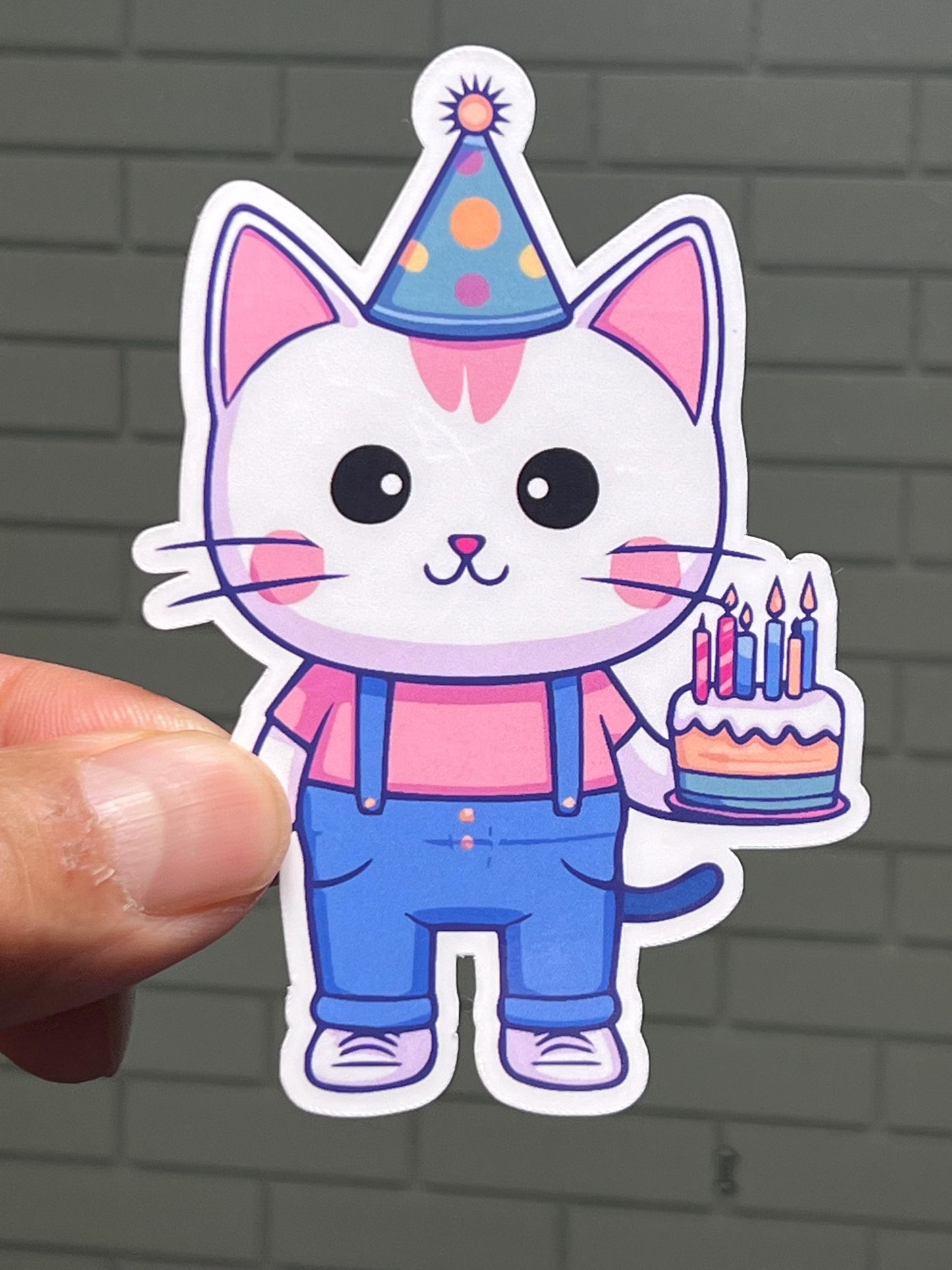 Birthday Cat Sticker | Cat with Birthday Cake Sticker