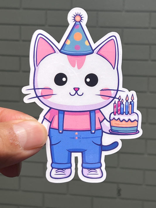 Birthday Cat Vinyl Sticker