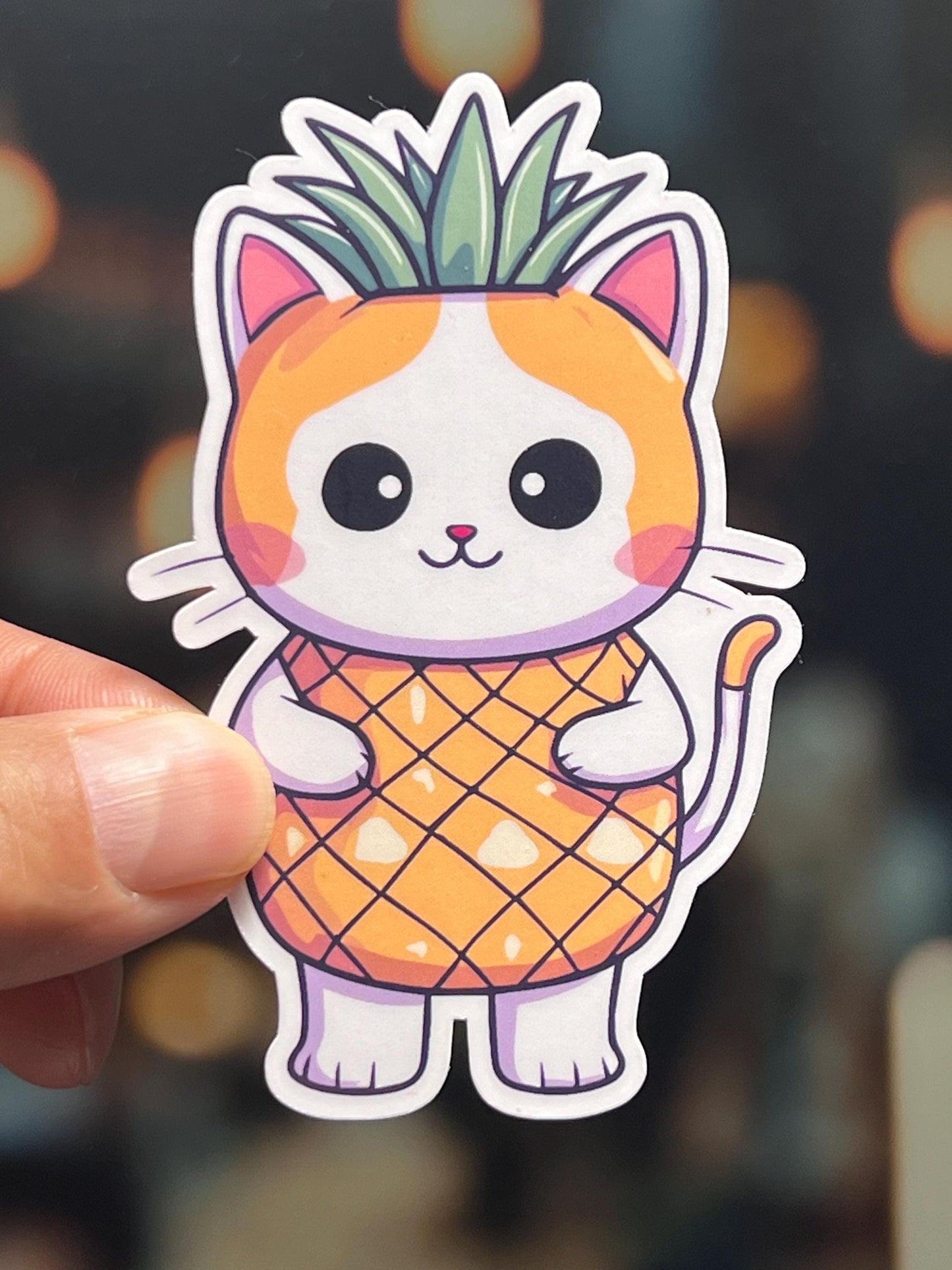 Pineapple Cat Sticker | Cat Wearing a Pineapple Costume Vinyl Sticker | Tropical Vacation | Kawaii Design Fruit