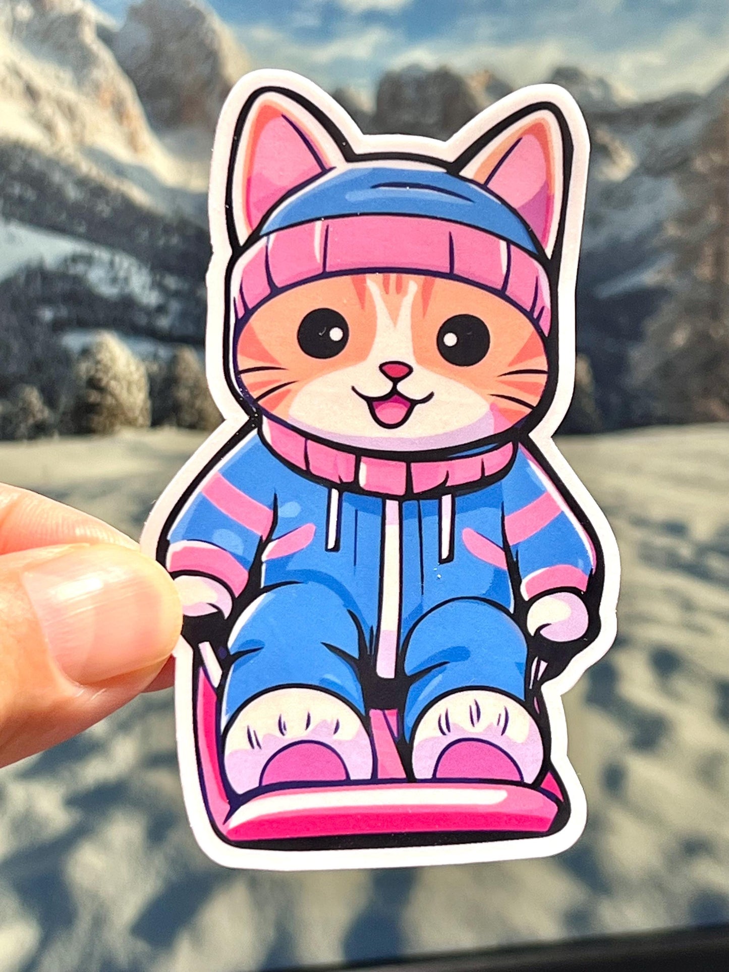 Sledding Cat | Snow Kitty Sticker | Snow Day Sticker | Sled Riding in the Snow | Plastic Sled