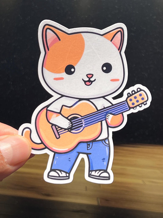 Acoustic Guitar Cat Sticker | Guitarist Kitty