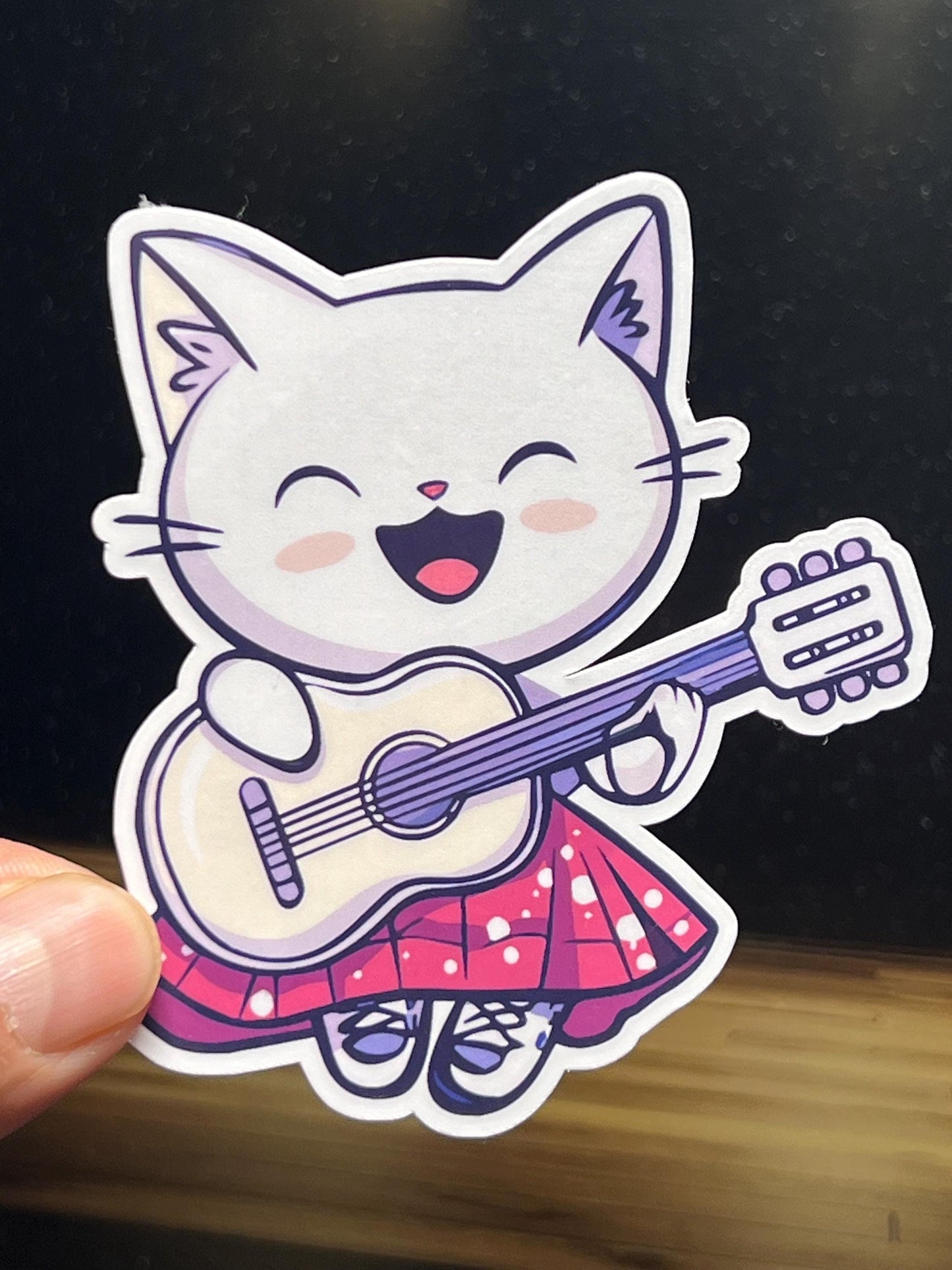 Female Guitar Cat Sticker | Acoustic Guitarist Kitty