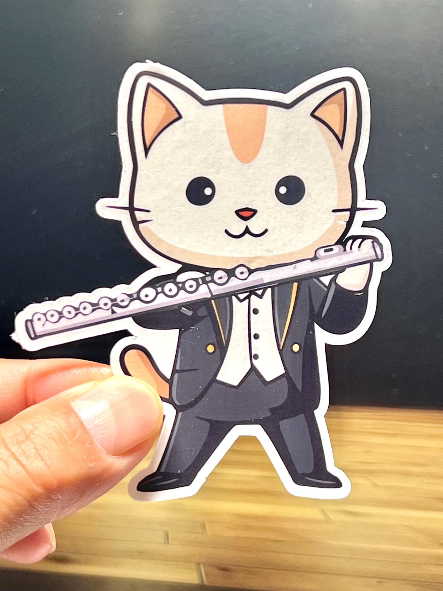 Flute Cat Sticker | Flute Kitty Orchestra Vinyl Sticke