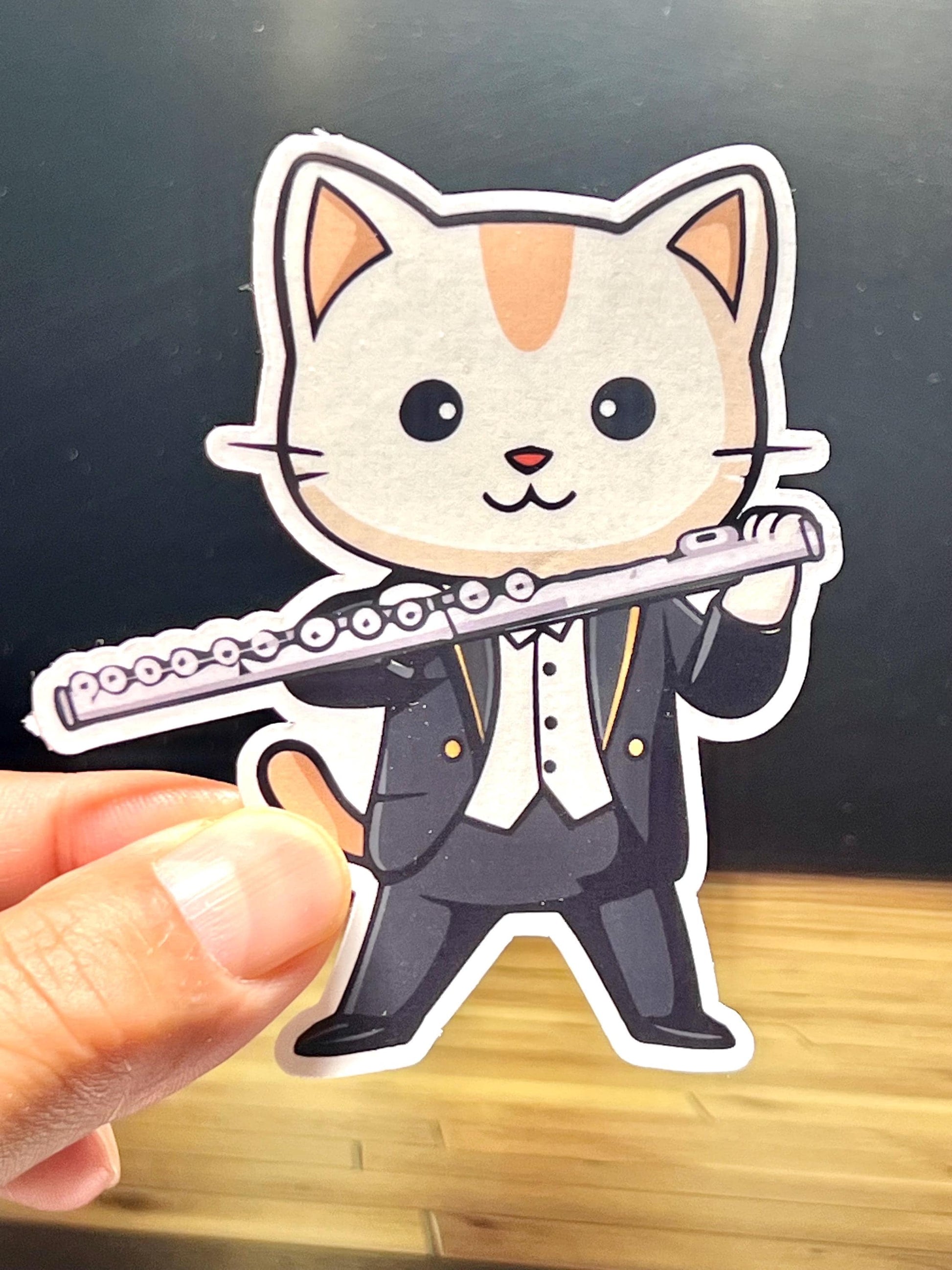 Flute Cat Vinyl Sticker