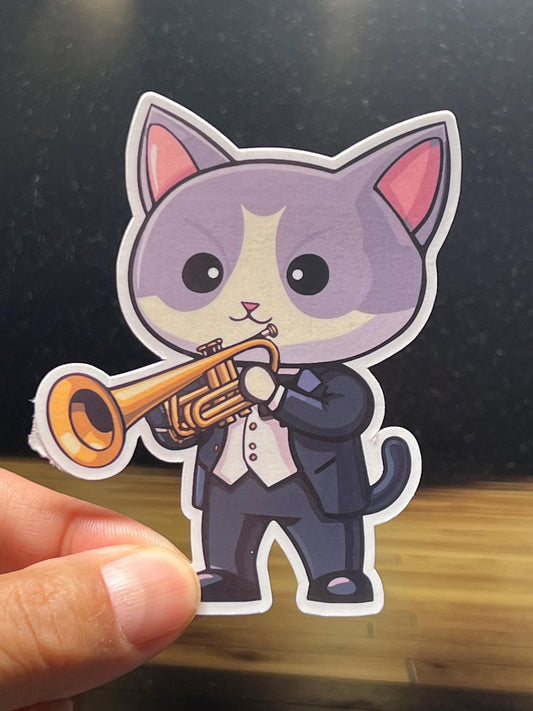 Trumpet Cat Sticker | Trumpet Kitty Orchestra Vinyl Sticker | Trumpet Teacher Gift | Orchestra Brass