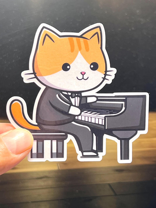 Piano Cat Sticker | Concert Pianist Kitty Vinyl Sticker | Piano Lessons/Piano Teacher Gift