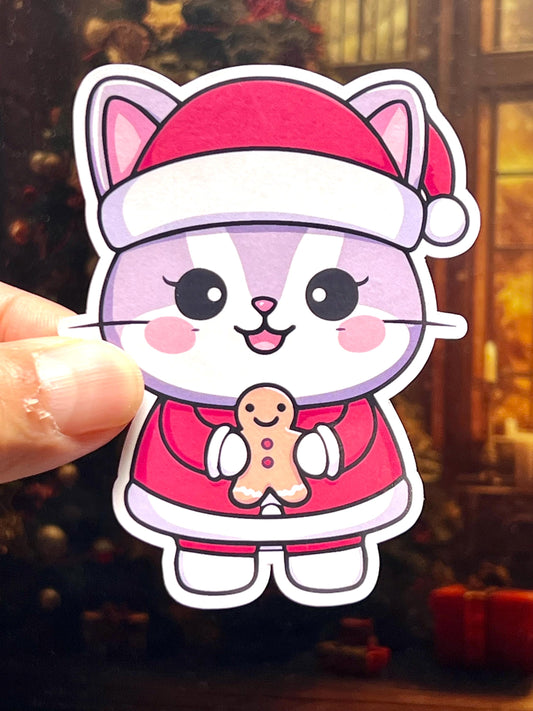 Female Santa Claus Cat Sticker | Mrs. Claus Christmas Sticker