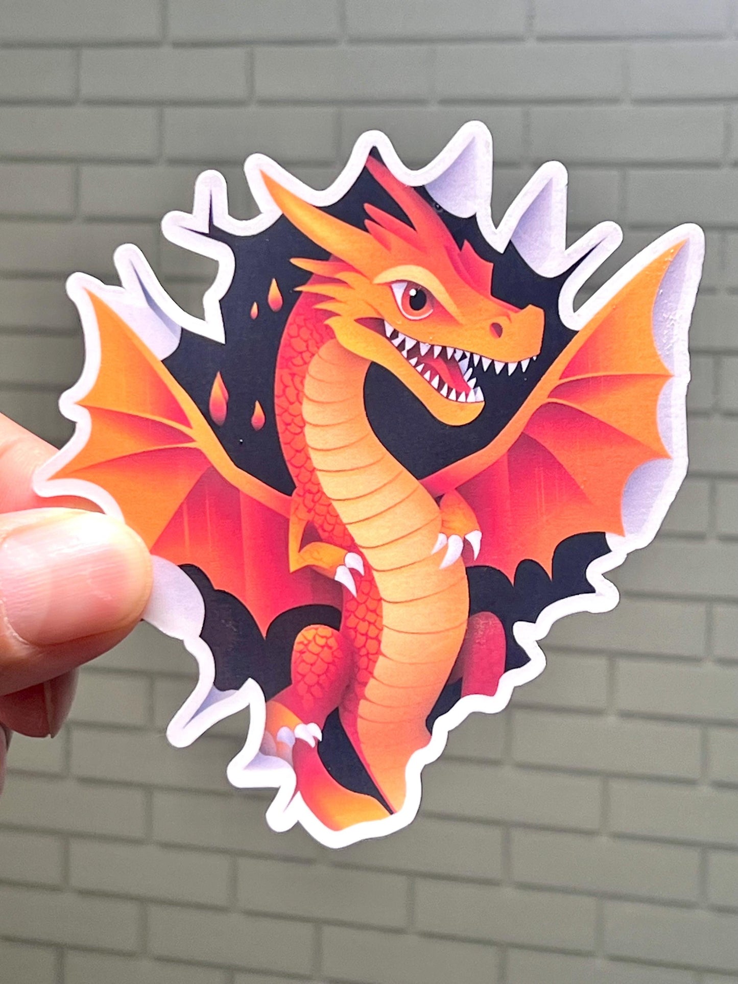 Orange Dragon Breaking Through Wall Vinyl Sticker