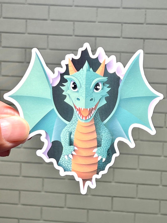 Green Dragon Sticker | Dragon Breaking Through Wall Sticker