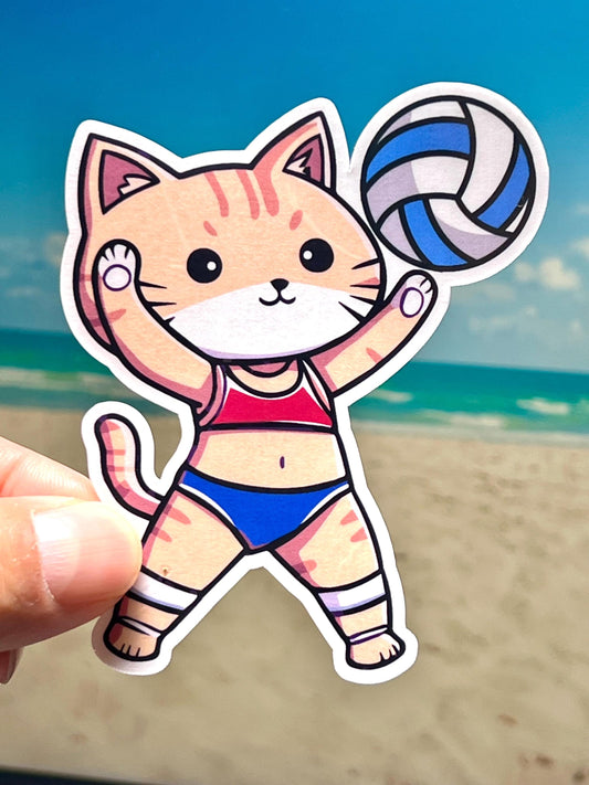 Sand Volleyball Cat Sticker | Cute Cat Playing Volleyball | Sand Volleyball Gift | Women's Volleyball