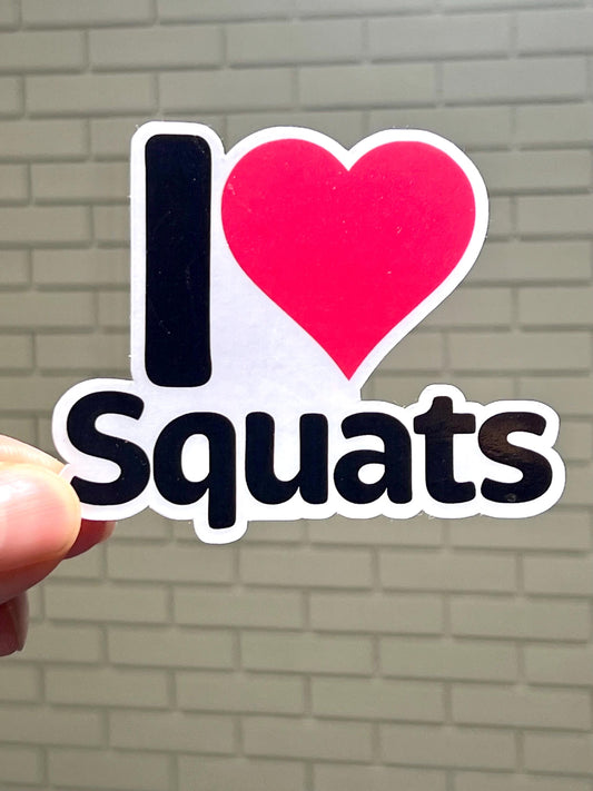 I Love Squats Sticker | I Heart Squats Vinyl Sticker | Glute Exercise  | Posterior Workout | Personal Trainer Gift