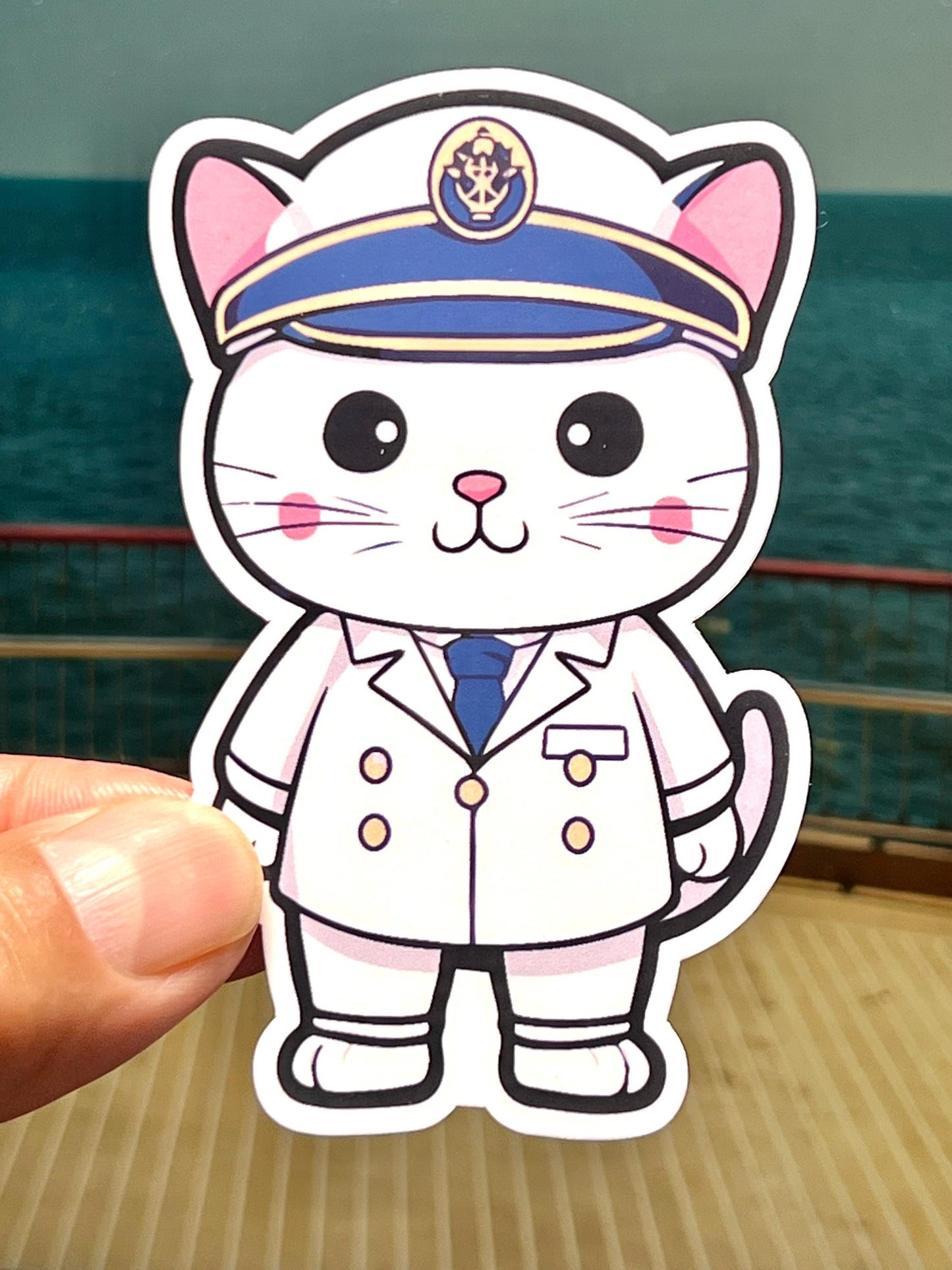 Cruise Ship Captain Cat Sticker | Ship Captain Cat Vinyl Sticker