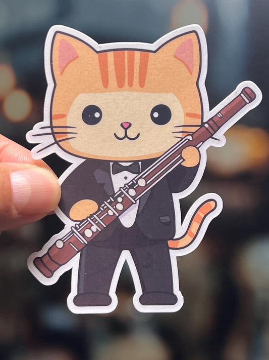 Bassoon Cat Sticker | Bassoon Kitty Orchestra Vinyl Sticker