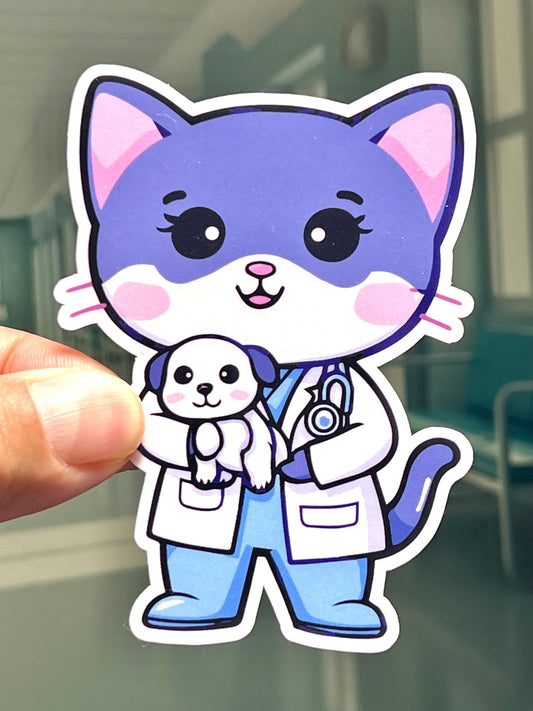 Veterinarian Cat Sticker | Vet Pet Doctor Sticker | Animal Care Hospital | Veterinary Medicine | Pet Lovers