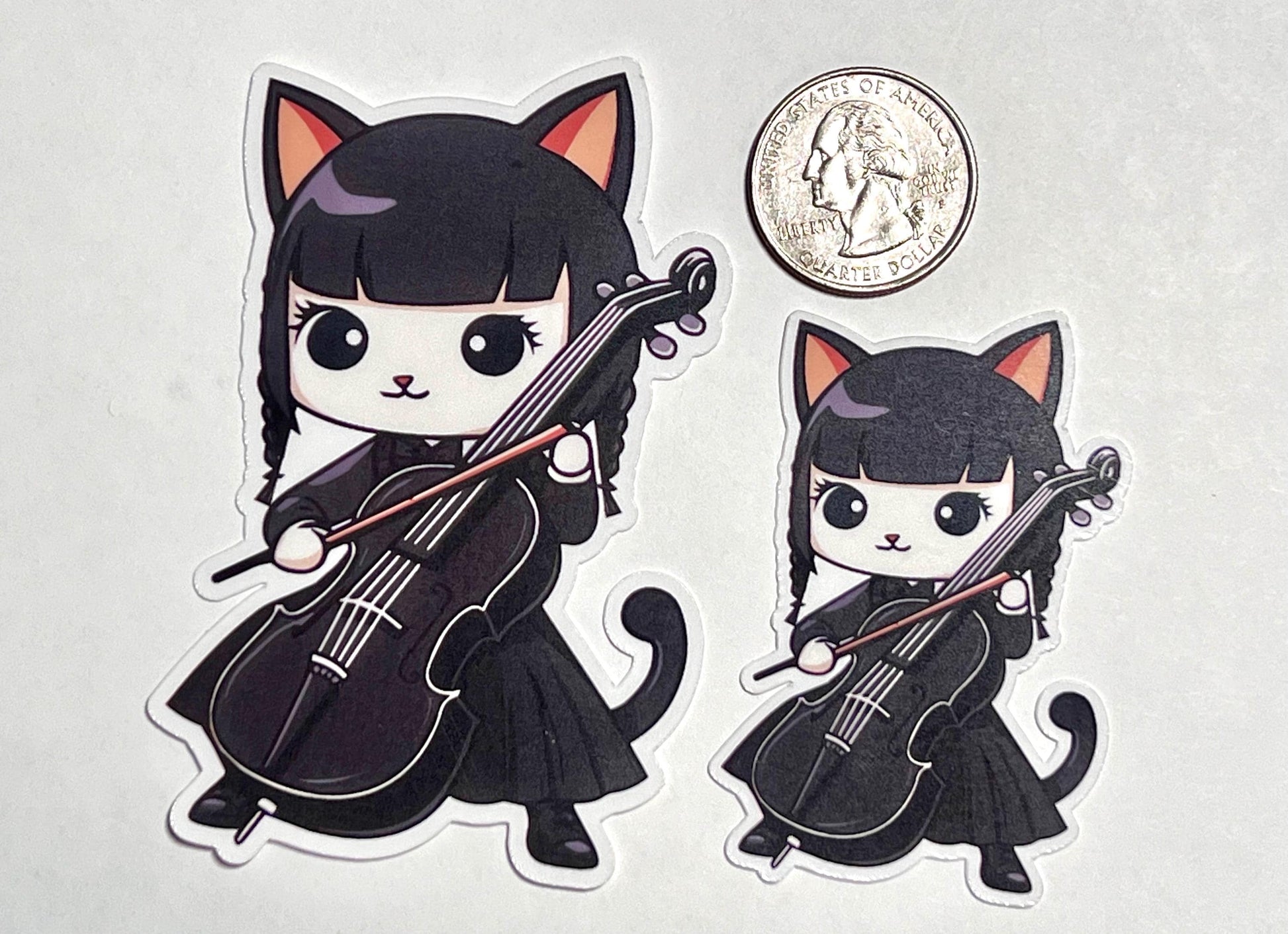 Wednesday Goth Cello Cat Vinyl Sticker image 2