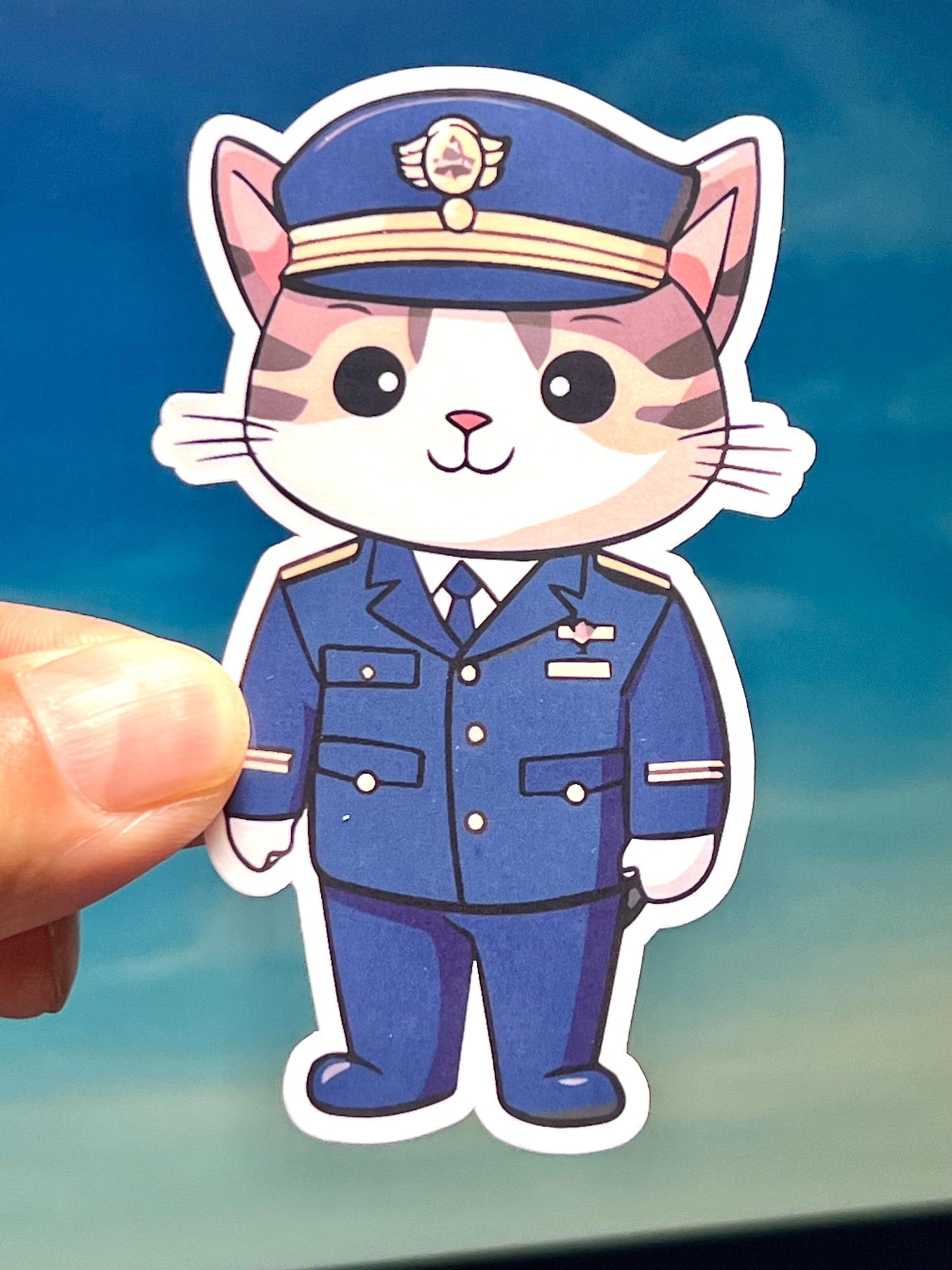 Airplane Captain Cat Sticker | Airline Pilot Cat Vinyl Sticker