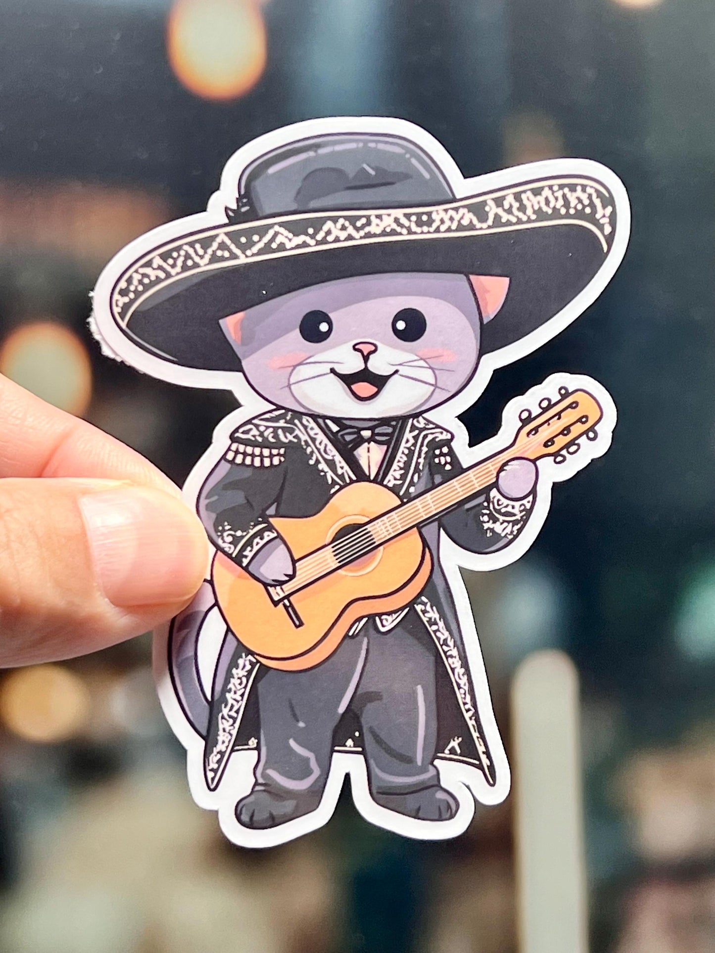 Mariachi Cat Sticker | Mariachi Cat Singing and Playing Guitar Vinyl Sticker