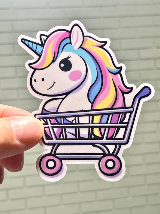 Unicorn in Shopping Cart Sticker | Shopping Unicorn Sticker | Unicorn Lover Gift