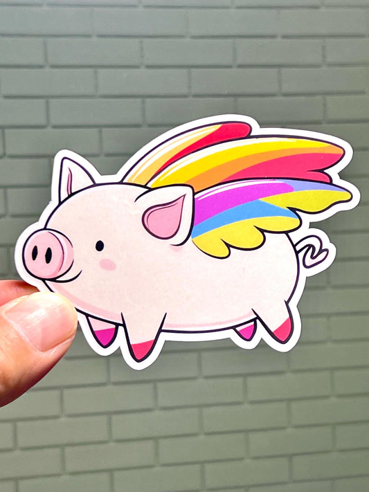 Flying Pig with Rainbow Wings Sticker | Pig with Colorful Wings Vinyl Sticker