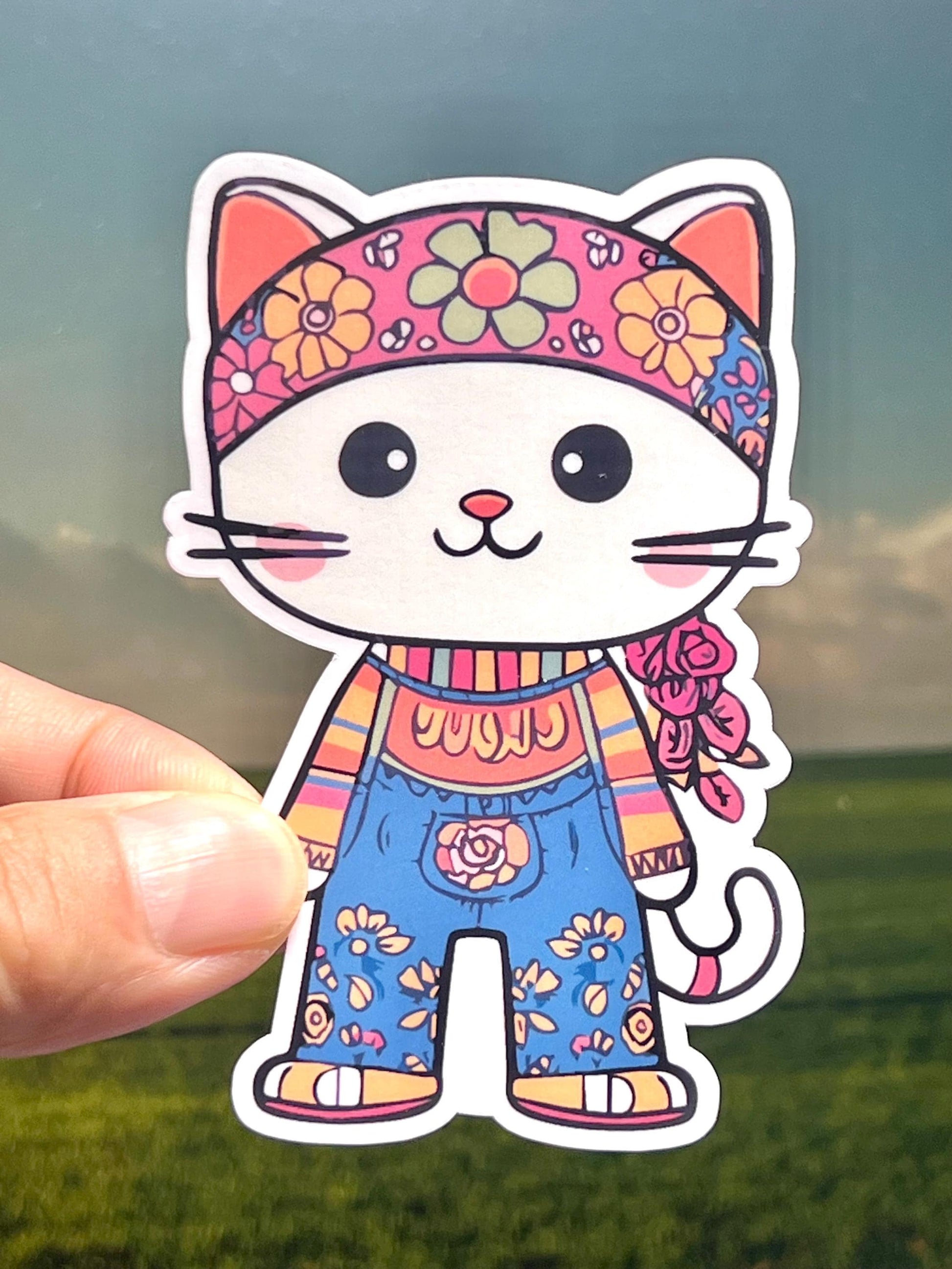 Hippie Cat Vinyl Sticker