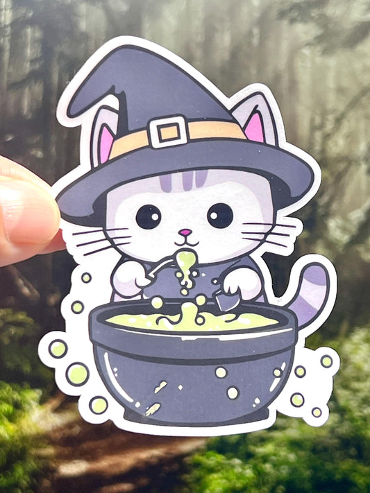 Witch Cat Halloween Vinyl Sticker