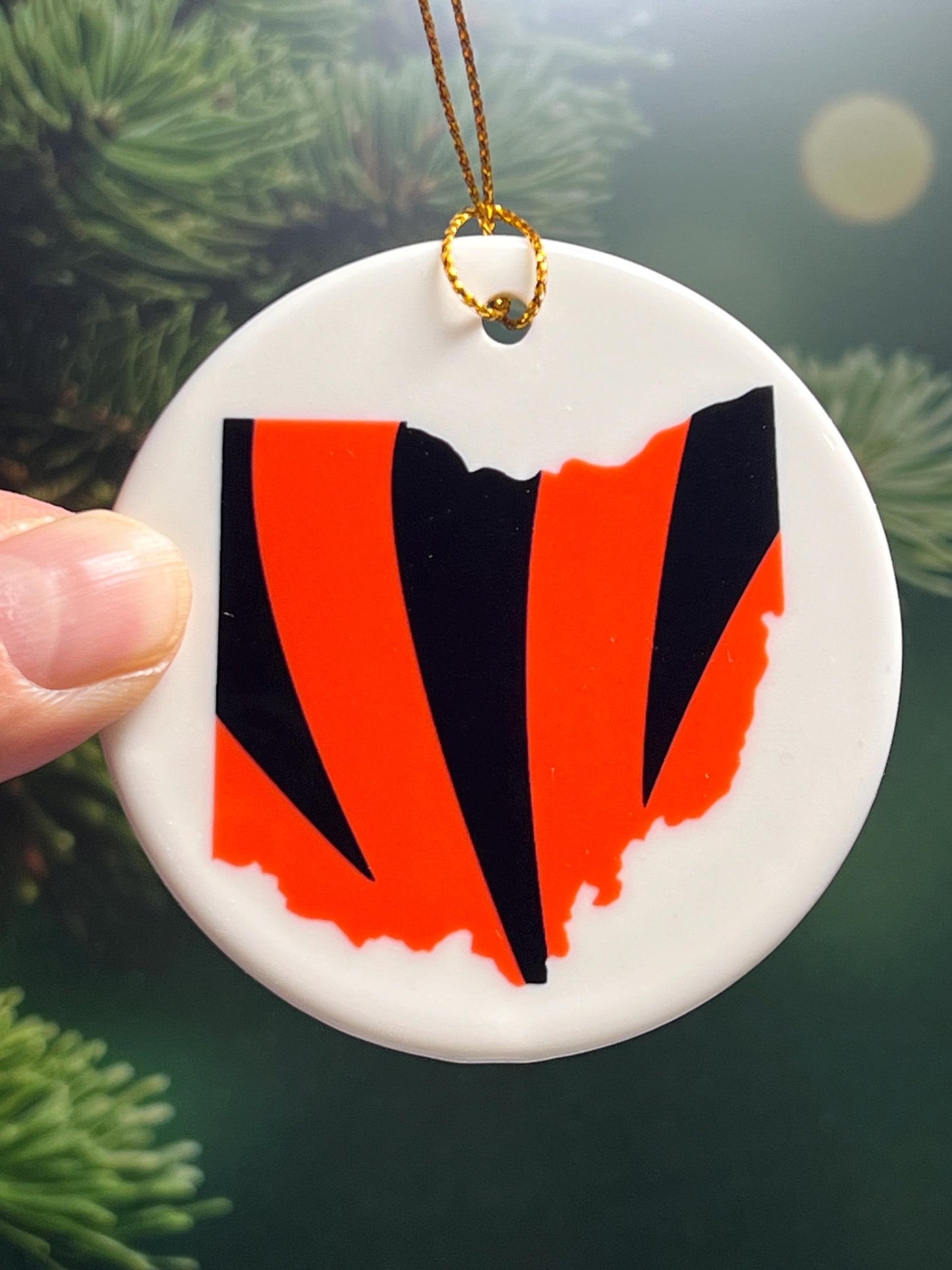 Ohio Bengals Ceramic Ornament: Cincinnati Orange and Black Football Fan Gift