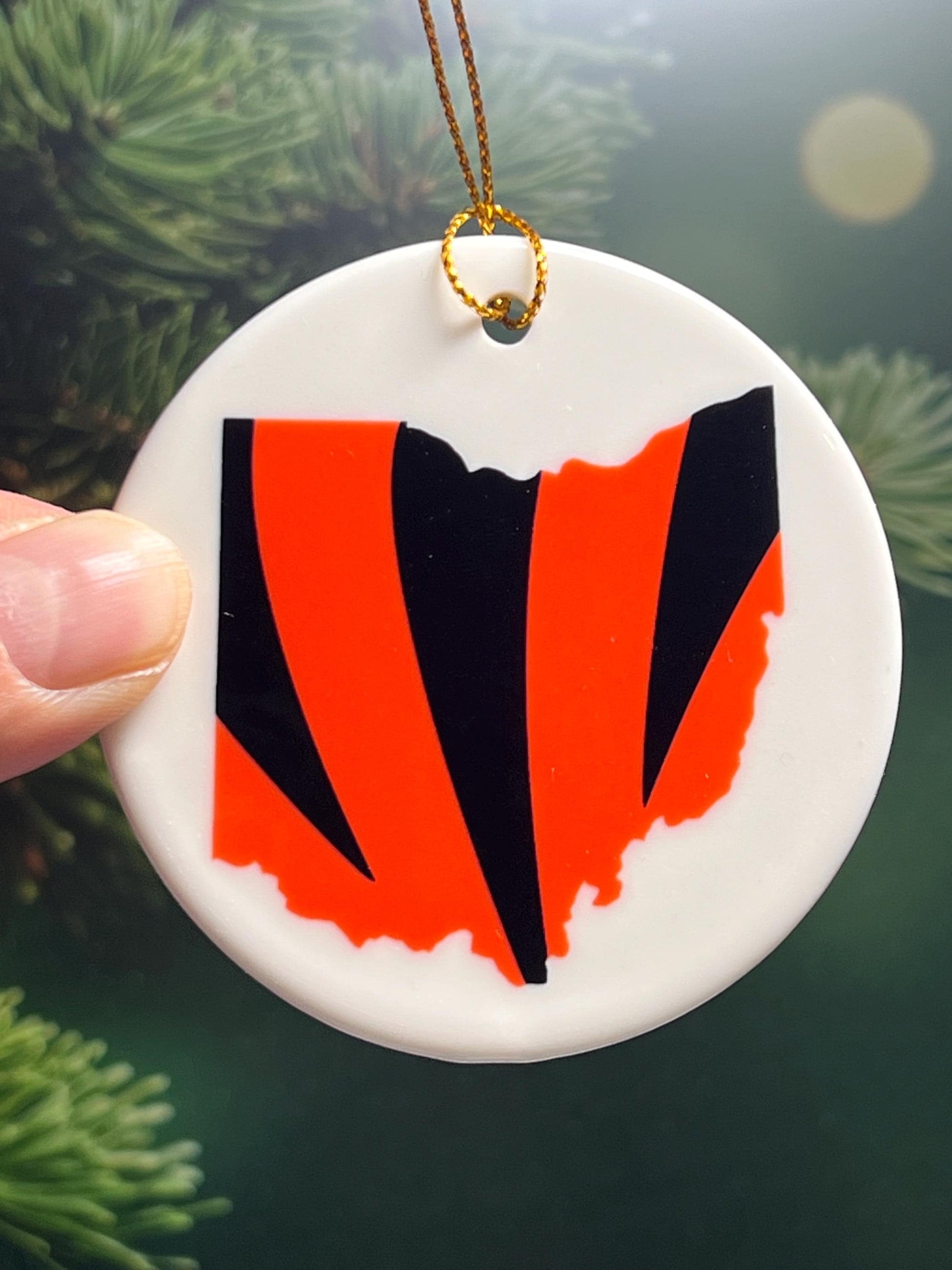 Ohio Bengals Ceramic Ornament: Cincinnati Orange and Black Football Fan Gift