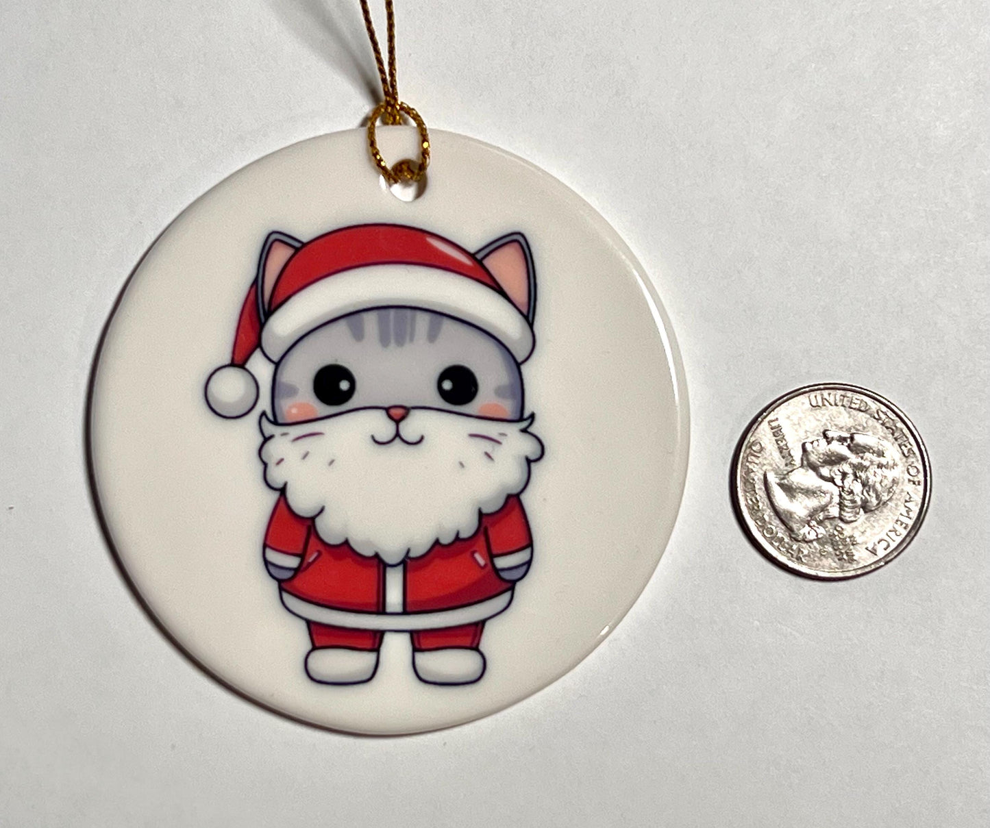 Santa Cat Ceramic Christmas Ornament Funny Cat Lover Gift Holiday Tree Decoration Stocking Stuffer image 2