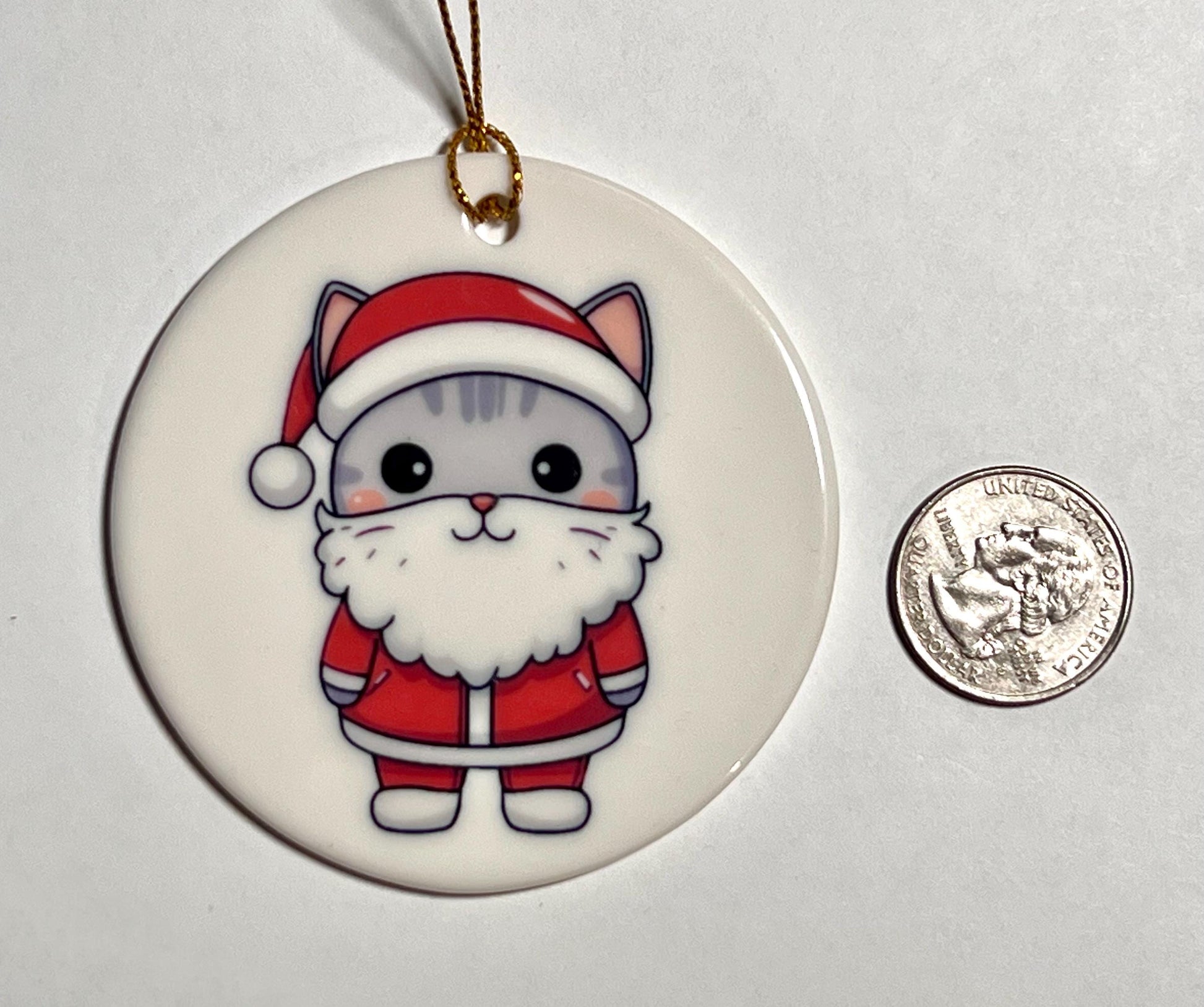 Santa Cat Ceramic Christmas Ornament Funny Cat Lover Gift Holiday Tree Decoration Stocking Stuffer image 2