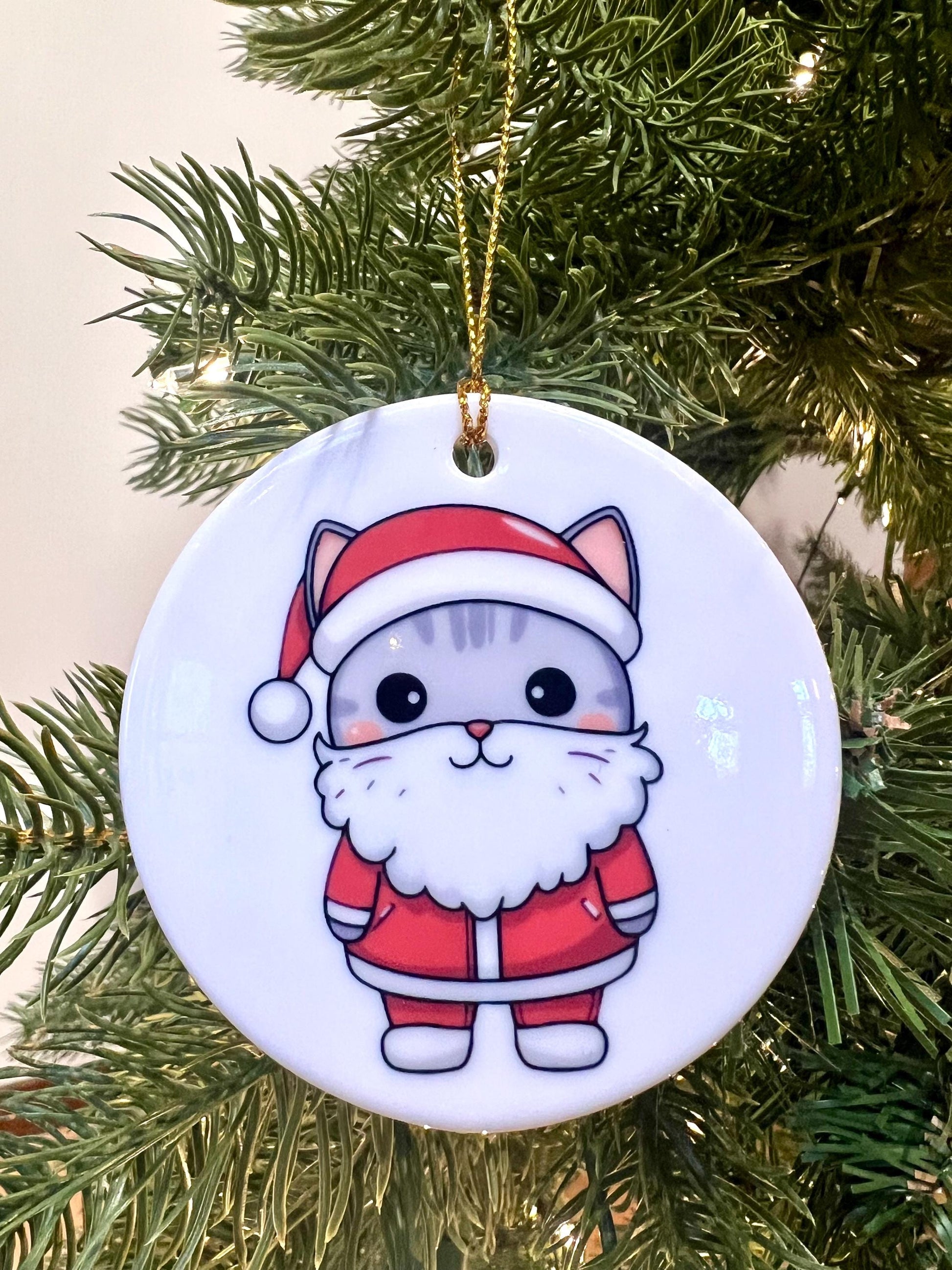 Santa Cat Ceramic Christmas Ornament Funny Cat Lover Gift Holiday Tree Decoration Stocking Stuffer image 3