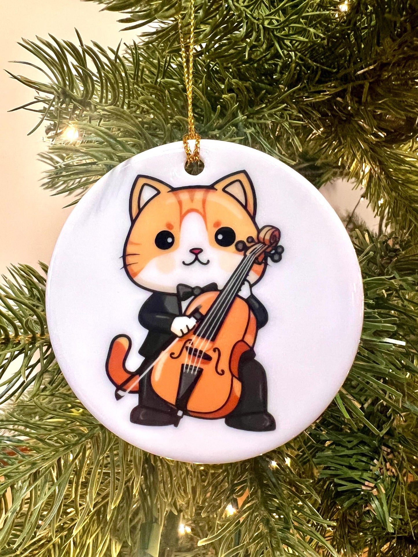 Cello Cat Ceramic Ornament Music Recital Gift and Orchestra Student Christmas Keepsake image 3