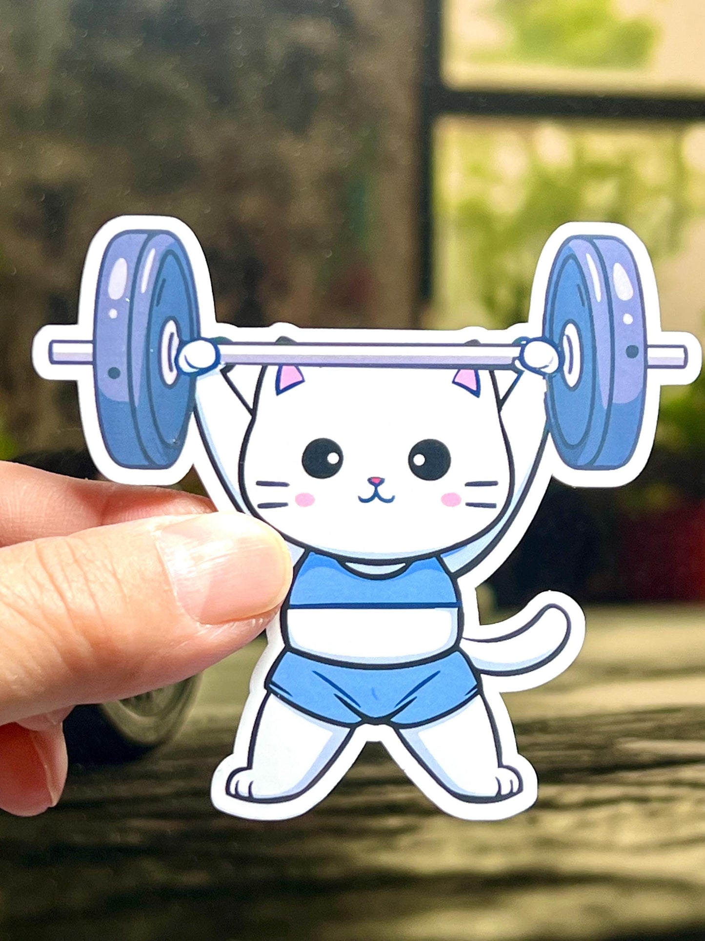 Weightlifting Cat Vinyl Sticker