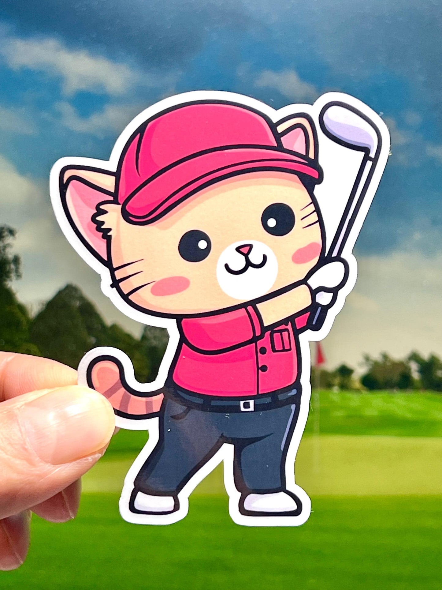 Golf Cat Swing Vinyl Sticker
