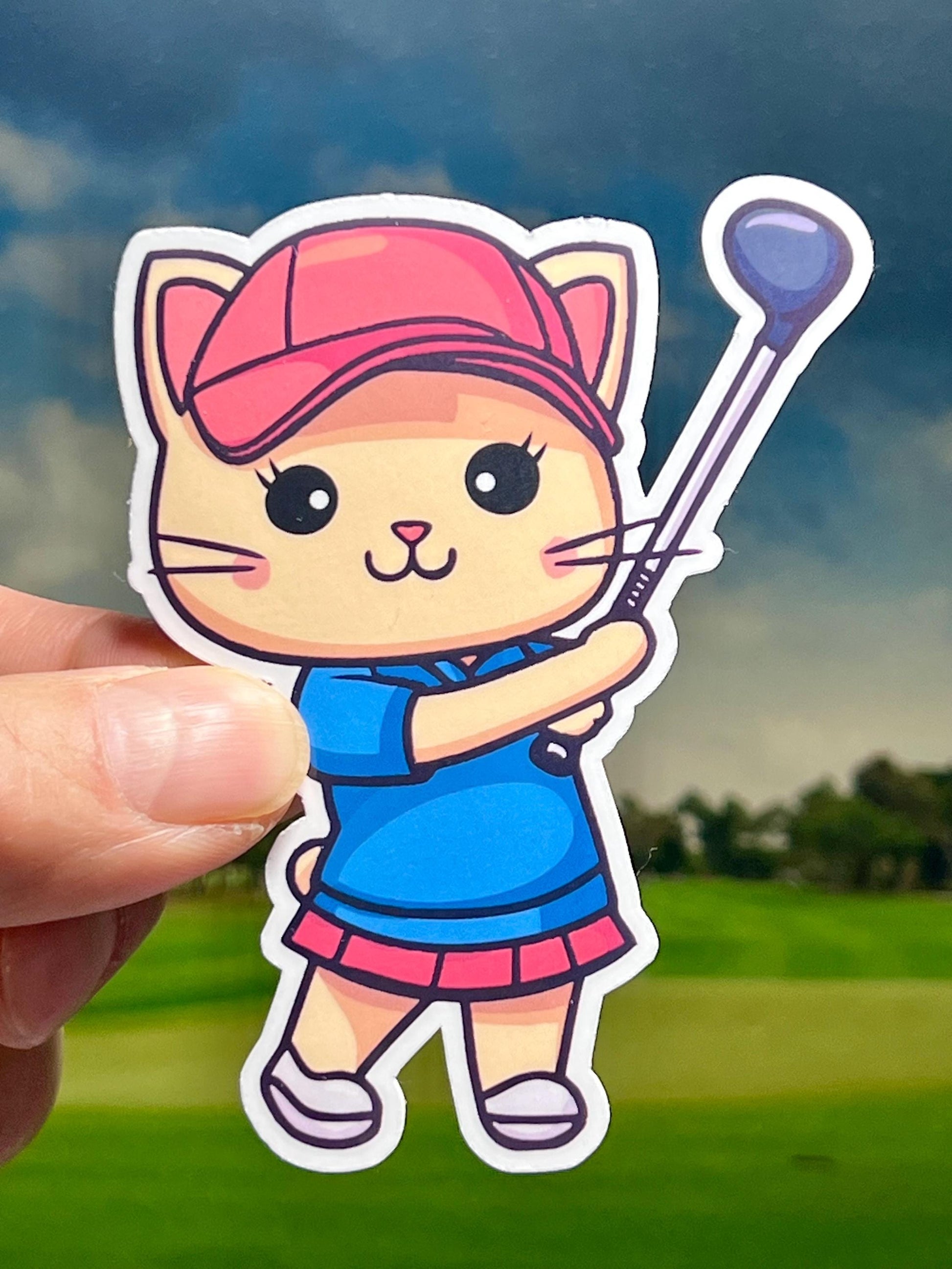 Golfing Kitty Vinyl Sticker