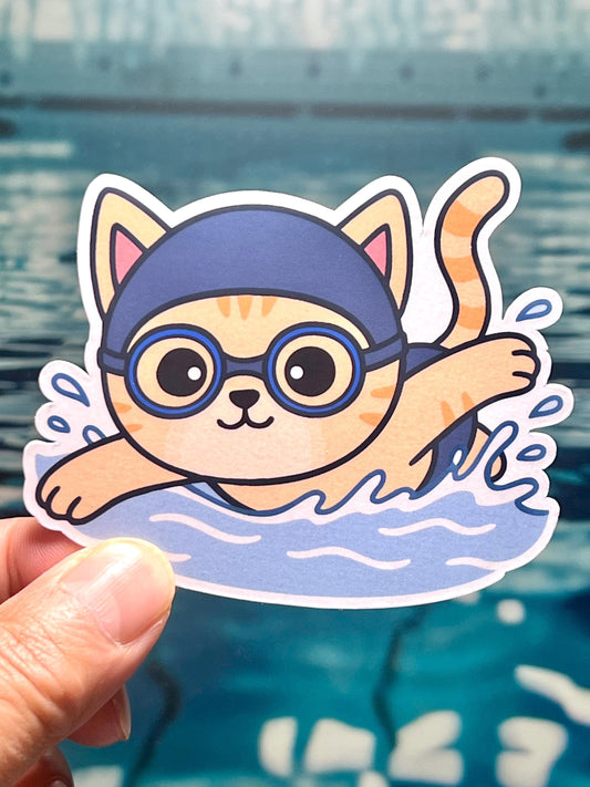 Swimming Cat Vinyl Sticker