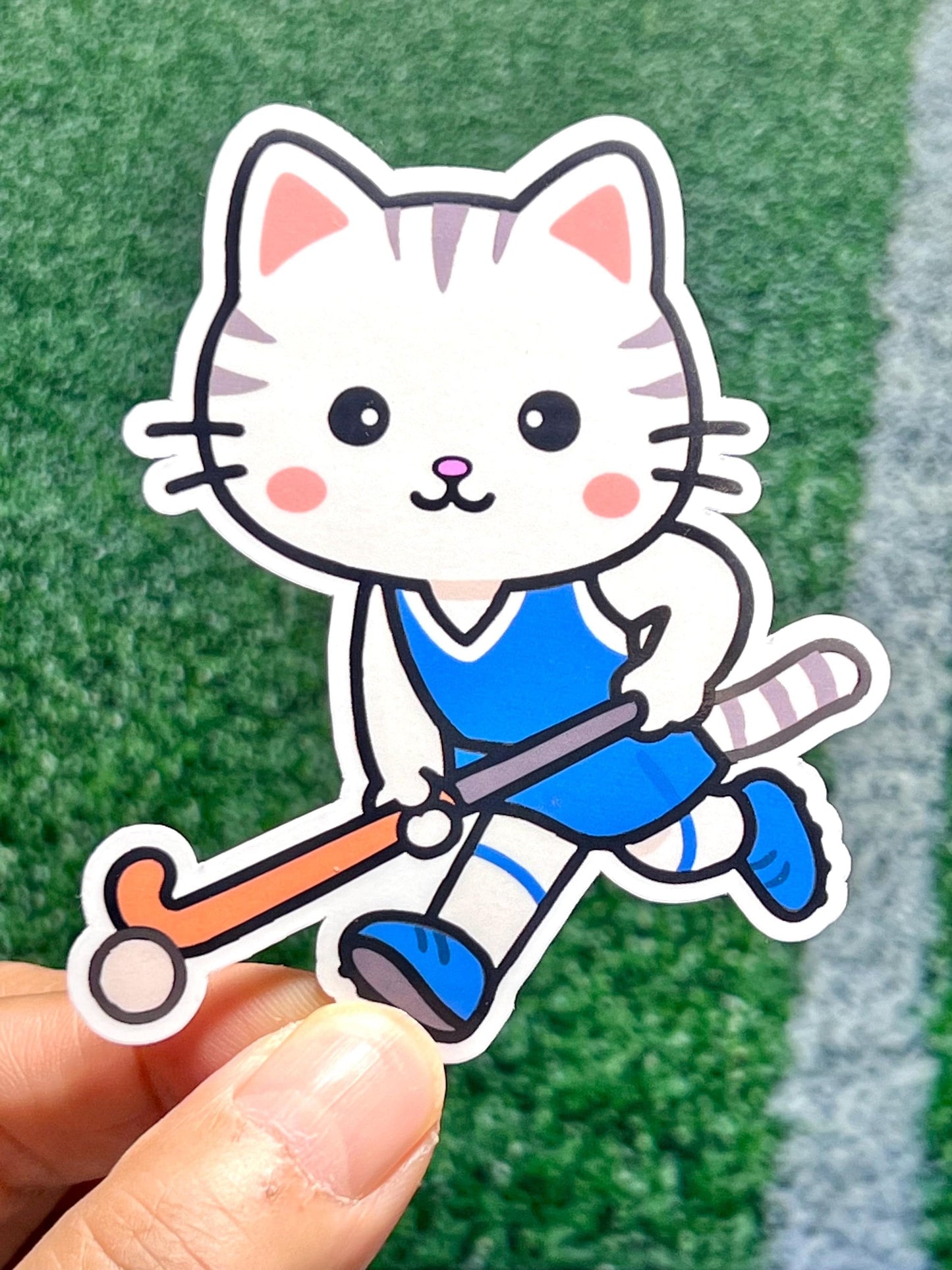 Field Hockey Cat Vinyl Sticker