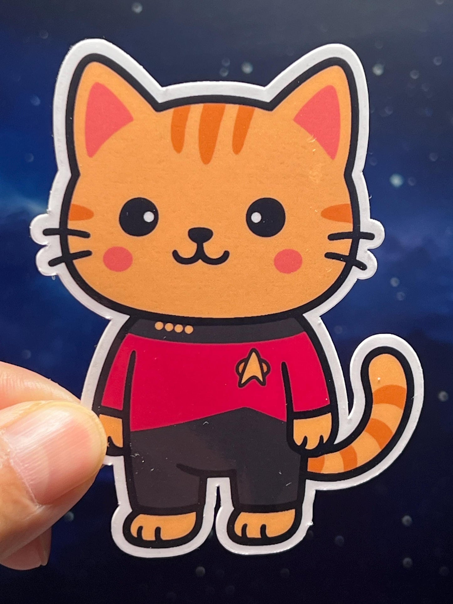 Star Cat Red Shirt Vinyl Sticker